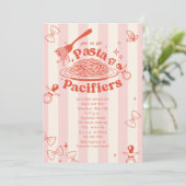 Pasta & Pacifiers Doodle Pink Girl Baby Shower 招待状 (スタンド正面)