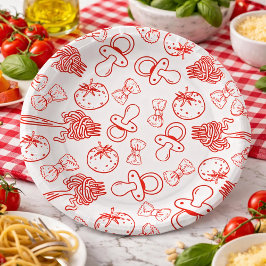 Pasta & Pacifiers Hand Drawn Italian Baby Shower ペーパープレート