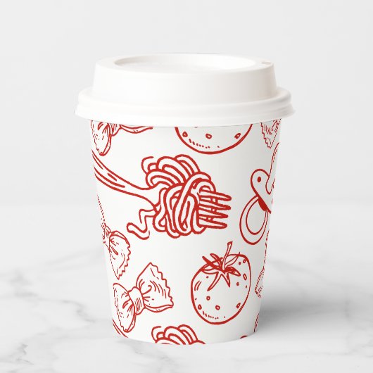 Pasta & Pacifiers Hand Drawn Italian Baby Shower  紙コップ (正面)