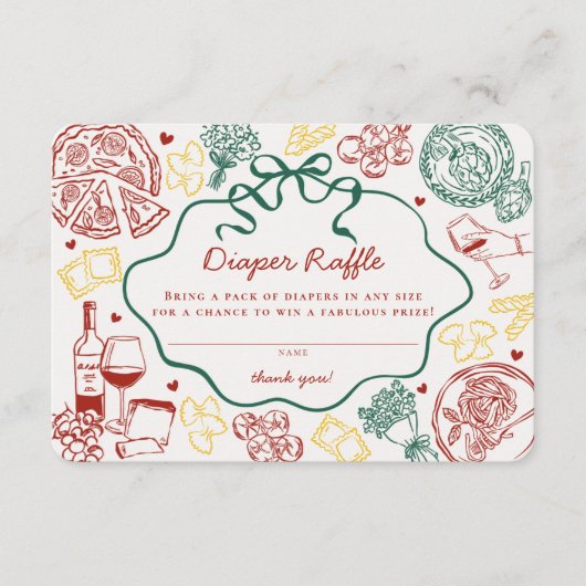 Pasta Special Delivery Italian Baby Diaper Raffle エンクロージャーカード (正面)