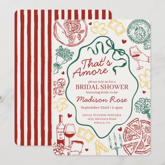 Pasta Thats Amore Italian Brunch Bridal Shower 招待状 (正面/裏面)