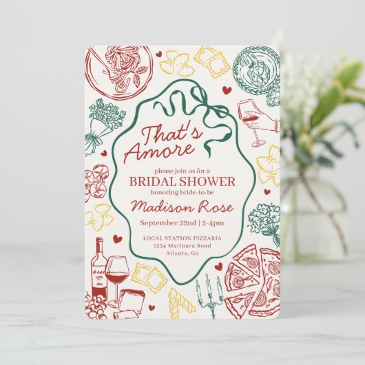 Pasta Thats Amore Italian Brunch Bridal Shower 招待状 (スタンド正面)