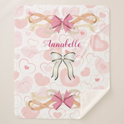 Pastelハート(リボンのパーソナビクトリアンライズ付き) シェルパブランケット (正面)