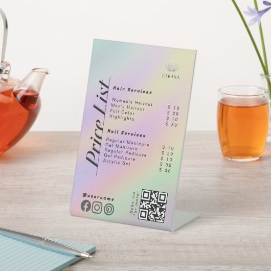 Pastelホログラフィックエステティシャン価格表メニュー 台座サイン (インサイチュ)