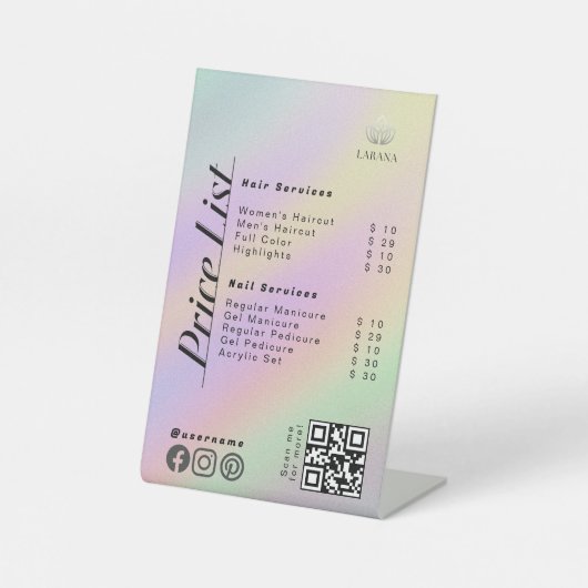 Pastelホログラフィックエステティシャン価格表メニュー 台座サイン (正面)