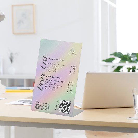 Pastelホログラフィックエステティシャン価格表メニュー 台座サイン