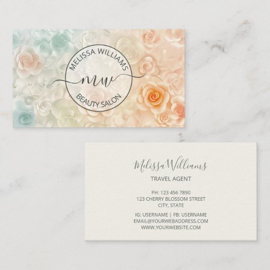 Pastel 3D Roses Logo 名刺 (正面/裏面)