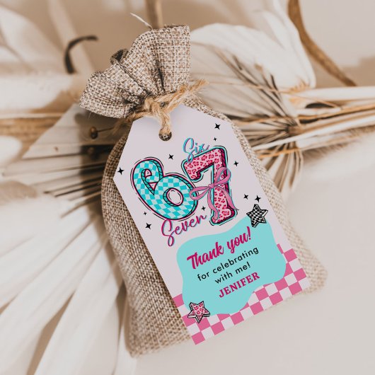 Pastel 67 Six Seven Girl Birthday Party ギフトタグ