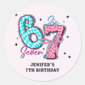 Pastel 67 Six Seven Girl Birthday Party ラウンドシール (正面)