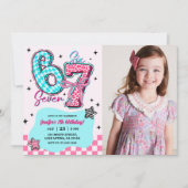 Pastel 67  Six Seven Girl Birthday Party Photo 招待状 (正面)