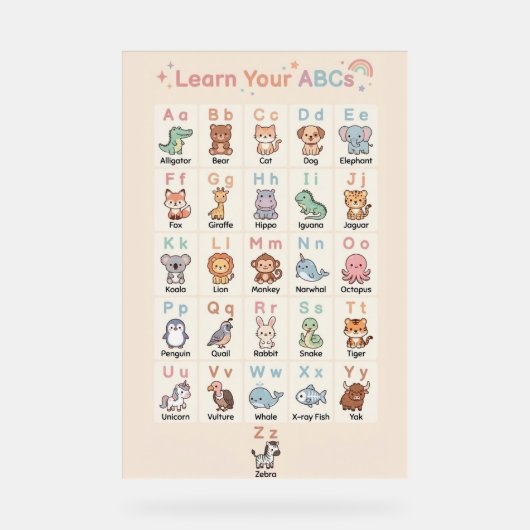 Pastel ABC Animals Poster for Kids アクリルサイン (正面)