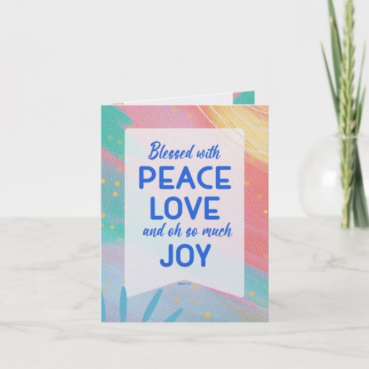 Pastel Abstract Peace Love Joy Christmas Card カード (正面)