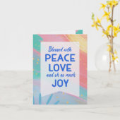 Pastel Abstract Peace Love Joy Christmas Card カード (黄色い花)