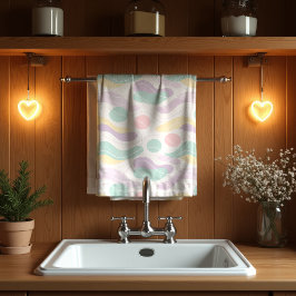 Pastel Abstract Seamless Pattern Waves and Circles キッチンタオル