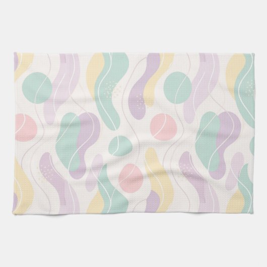 Pastel Abstract Seamless Pattern Waves and Circles キッチンタオル (横)