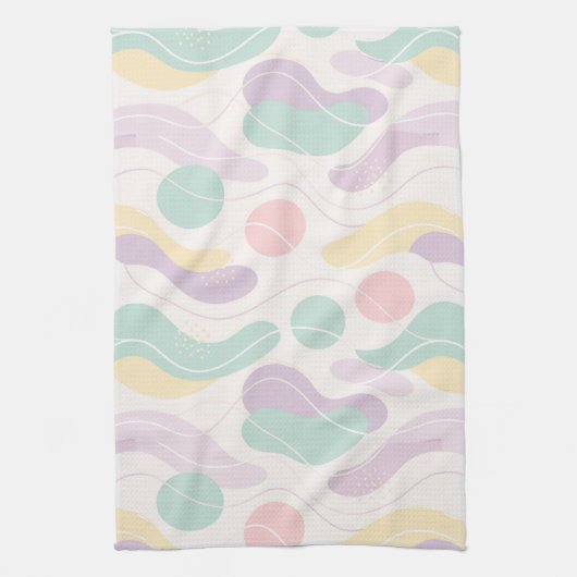 Pastel Abstract Seamless Pattern Waves and Circles キッチンタオル (縦)
