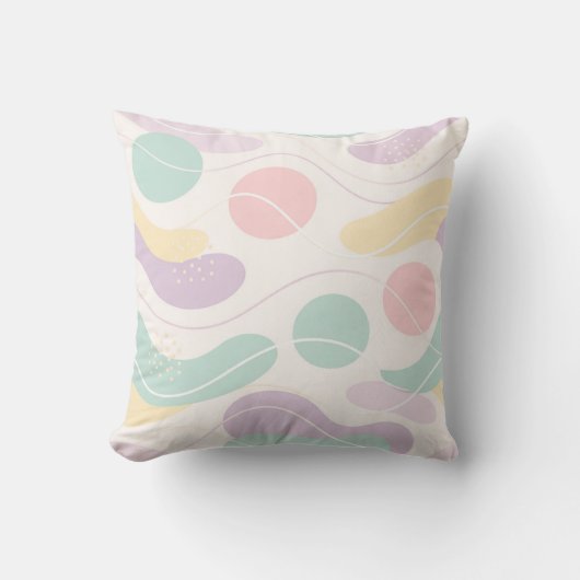 Pastel Abstract Seamless Pattern Waves and Circles クッション (正面)