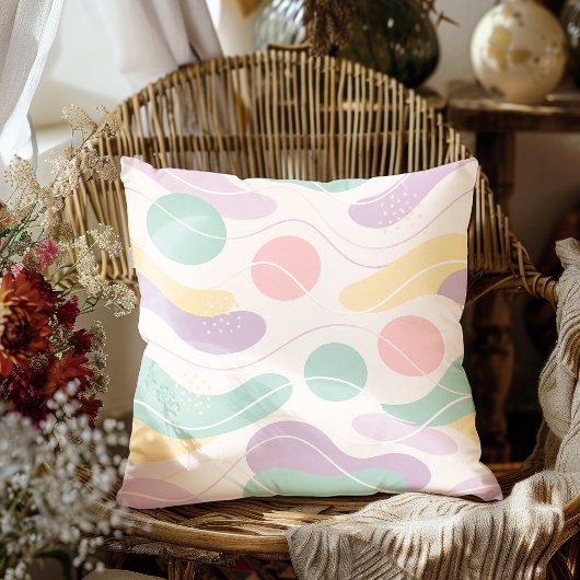 Pastel Abstract Seamless Pattern Waves and Circles クッション