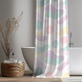 Pastel Abstract Seamless Pattern Waves and Circles シャワーカーテン