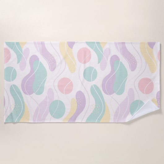 Pastel Abstract Seamless Pattern Waves and Circles ビーチタオル (正面)