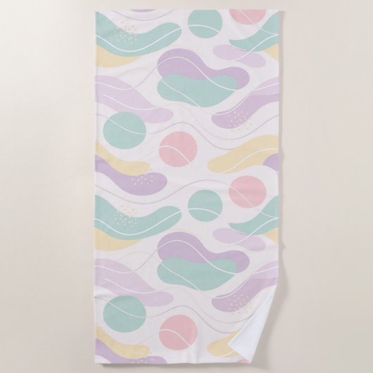 Pastel Abstract Seamless Pattern Waves and Circles ビーチタオル (正面)