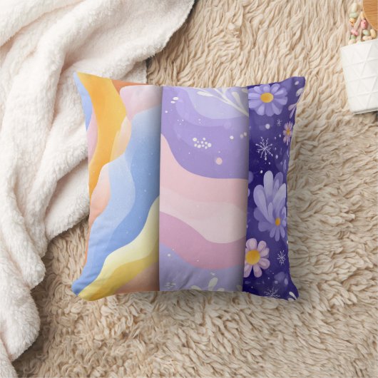 Pastel Abstract & Snowflake Patchwork Throw Pillow クッション (ブランケット)
