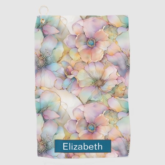 Pastel Alcohol Ink Floral Personalized ゴルフタオル (正面)