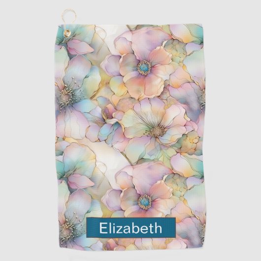 Pastel Alcohol Ink Floral Personalized ゴルフタオル (正面)