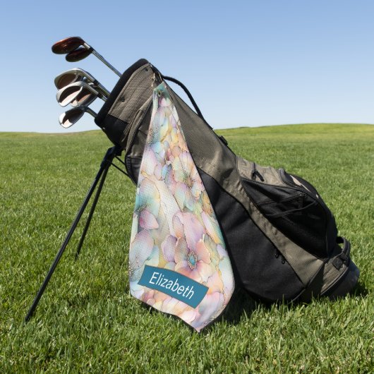 Pastel Alcohol Ink Floral Personalized ゴルフタオル (グリーン)