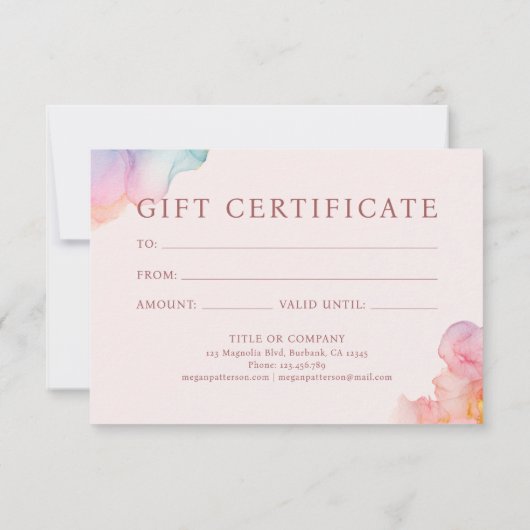 Pastel Alcohol Ink Gift Certificate Card (裏面)