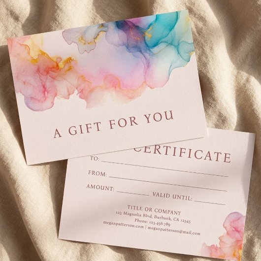 Pastel Alcohol Ink Gift Certificate Card