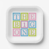 Pastel Alphabet Blocks The Big One First Birthday ペーパープレート (正面)