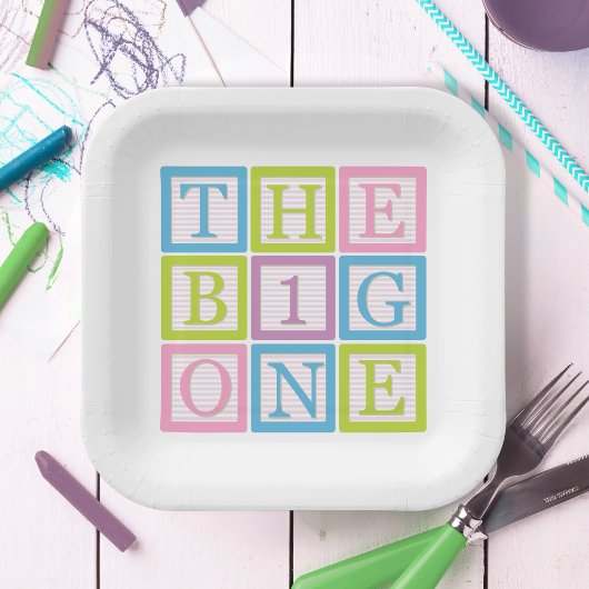 Pastel Alphabet Blocks The Big One First Birthday ペーパープレート