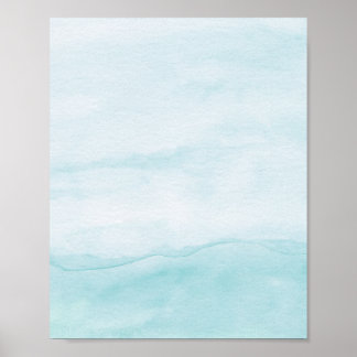 Pastel Aqua Blue Ombre Watercolor Abstract Art ポスター