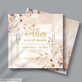 Pastel Autumn Boho Florals Gold Wedding Guest Book ゲストブック