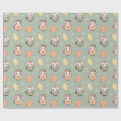 Pastel Autumn Cats in Mugs Pattern ラッピングペーパー (フラット)