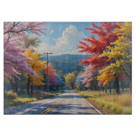 Pastel Autumn Country Road Watercolor カッティングボード (正面)
