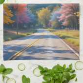 Pastel Autumn Country Road Watercolor キッチンタオル (折り畳み)