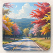Pastel Autumn Country Road Watercolor コースター (正面)