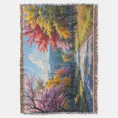 Pastel Autumn Country Road Watercolor スローブランケット (正面縦)