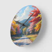 Pastel Autumn Country Road Watercolor ラウンド壁時計 (傾斜)