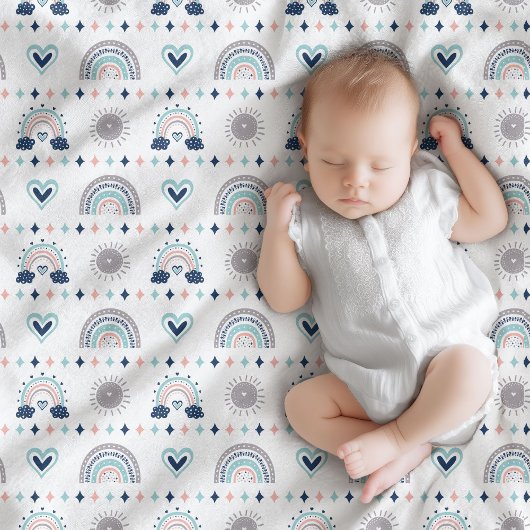 Pastel Baby Blanket Navy Pink Boho Vibes フリースブランケット