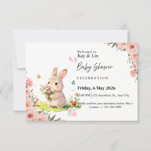 Pastel Baby Shower Card 出欠カード (正面)