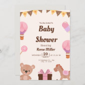Pastel Baby Shower Invite – Balloons, Bear & Candy 招待状 (正面/裏面)
