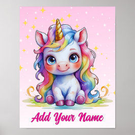 Pastel Baby Unicorn – Custom Name Poster ポスター