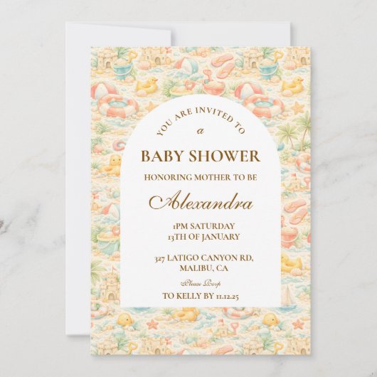 Pastel Beach Animals  Baby Shower 招待状 (正面)