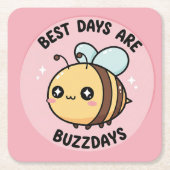 Pastel Bee Coasters – Scandinavian Nursery Decor スクエアペーパーコースター (正面)