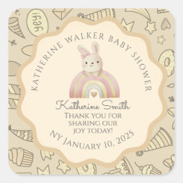 pastel beige bunny cute party babyshower スクエアシール