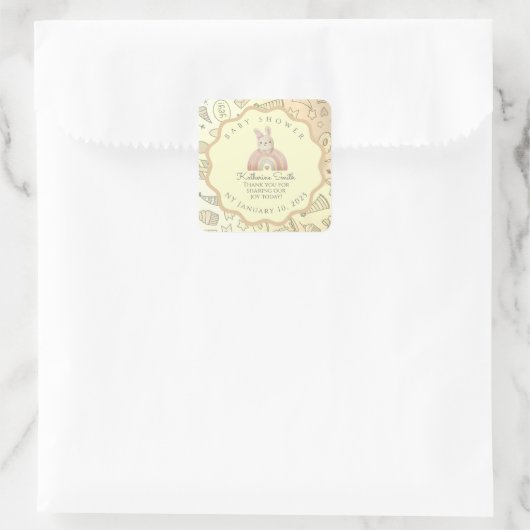 pastel beige Whimsical Pastel Stickers Babyshower  スクエアシール (バッグ)
