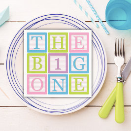 Pastel Block Letter Big One First Birthday Party スタンダードカクテルナプキン